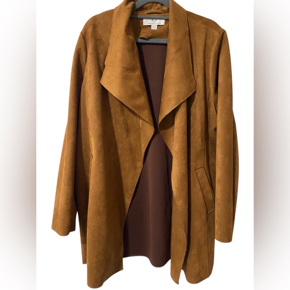 Magaschoni Jackets & Blazers - Magaschoni Camel Faux Suede Draped Trench Coat